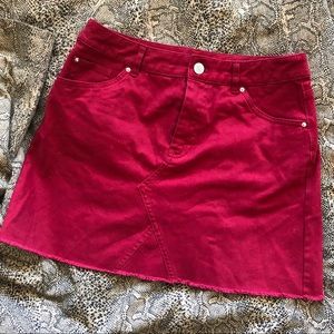 Forever21 ❤️ Red Denim Frayed Mini Skirt